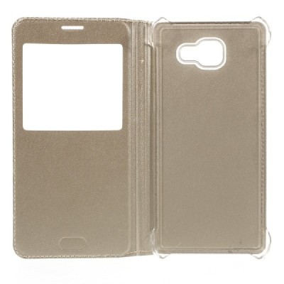Samsung Galaxy A7 2016 (A710) auksinis odinis atverčiamas „Smart Window“ dėklas su langeliu / Priedai.lt