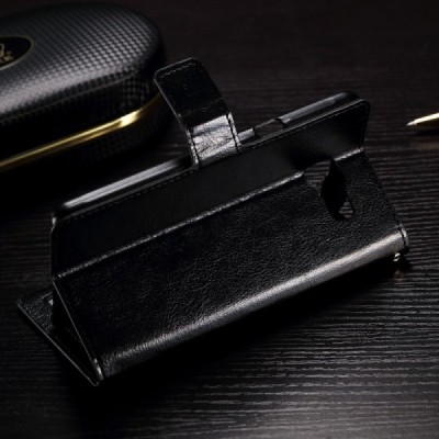 Samsung Galaxy A7 2016 (A710) atvēramais ādas melns maciņš (maks) / Vacins.lv