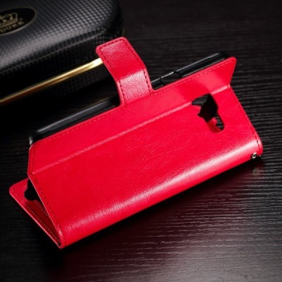 Samsung Galaxy A7 2016 (A710) atverčiamas raudonas odinis dėklas - piniginė / Priedai.lt