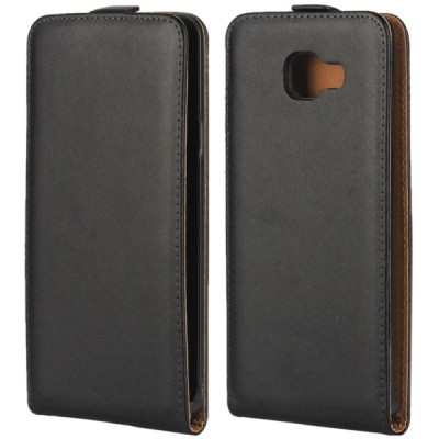 Samsung Galaxy A7 2016 (A710) klasisks ādas vertikāli atvēramais melns maciņš / Vacins.lv