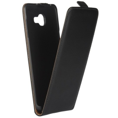 Samsung Galaxy A7 2016 (A710) klasikinis vertikaliai atverčiamas juodas odinis dėklas / Priedai.lt