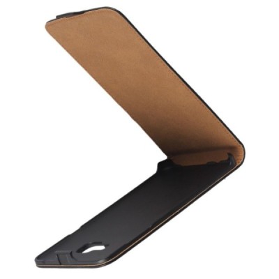 Samsung Galaxy A7 2016 (A710) klasikinis vertikaliai atverčiamas juodas odinis dėklas / Priedai.lt