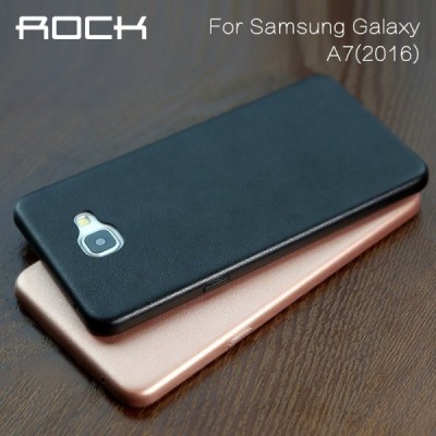 Samsung Galaxy A7 2016 (A710) „Rock“ Slim Leather juodas odinis dėklas - nugarėlė / Priedai.lt