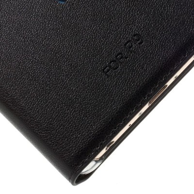 Huawei P9 juodas odinis atverčiamas „Smart Window“ dėklas su langeliu / Priedai.lt