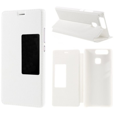 Huawei P9 balts atvēramais Smart Window ādas maciņš / Vacins.lv