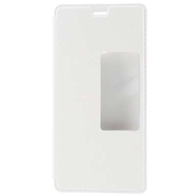 Huawei P9 balts atvēramais Smart Window ādas maciņš / Vacins.lv