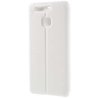 Huawei P9 balts atvēramais Smart Window ādas maciņš / Vacins.lv