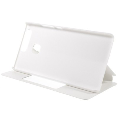 Huawei P9 balts atvēramais Smart Window ādas maciņš / Vacins.lv