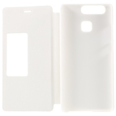 Huawei P9 balts atvēramais Smart Window ādas maciņš / Vacins.lv