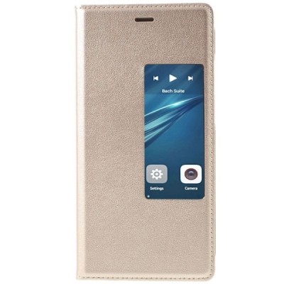 Huawei P9 zelta atvēramais ādas maciņš / Vacins.lv