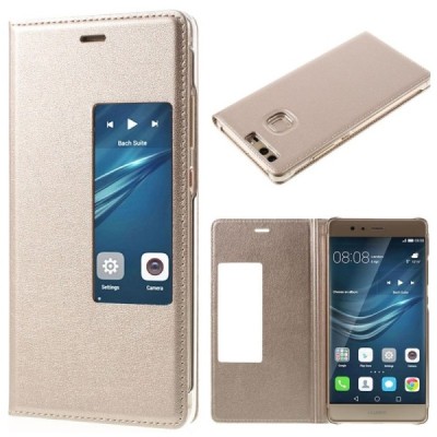 Huawei P9 zelta atvēramais ādas maciņš / Vacins.lv