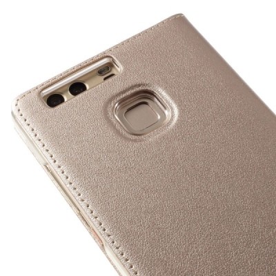 Huawei P9 zelta atvēramais ādas maciņš / Vacins.lv