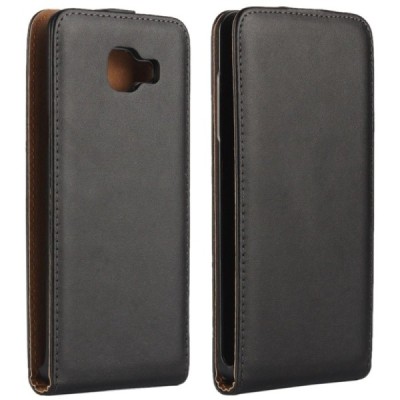 Samsung Galaxy A5 2016 (A510) klasisks ādas vertikāli atvēramais melns maciņš / Vacins.lv