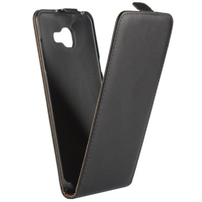 Samsung Galaxy A5 2016 (A510) klasisks ādas vertikāli atvēramais melns maciņš / Vacins.lv