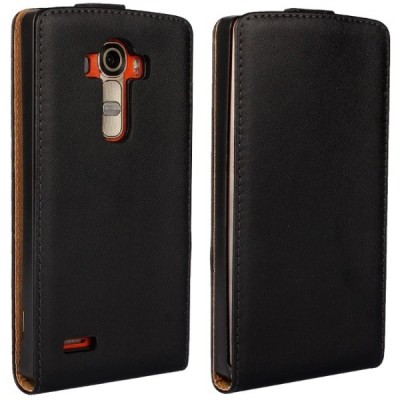 LG G4 (H815) klasisks ādas vertikāli atvēramais melns maciņš / Vacins.lv