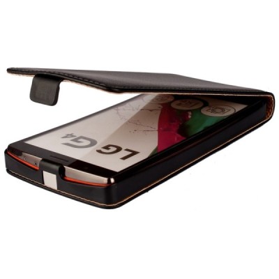 LG G4 (H815) klasikinis vertikaliai atverčiamas juodas odinis dėklas / Priedai.lt