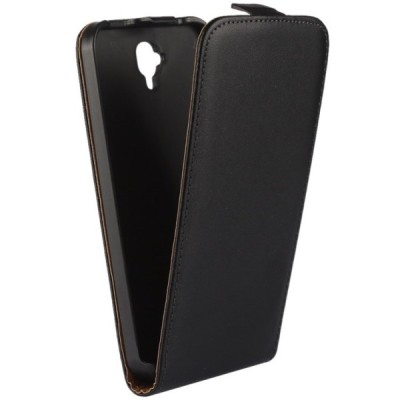 Huawei Y5 (Y560) klasisks ādas vertikāli atvēramais melns maciņš / Vacins.lv