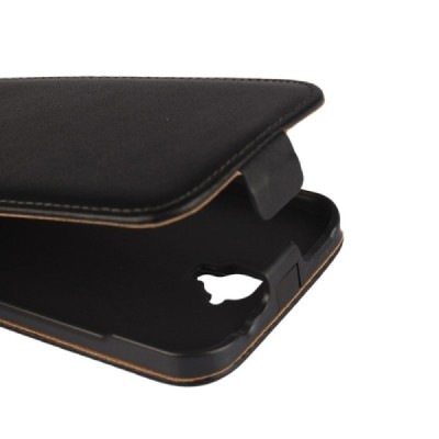 Huawei Y5 (Y560) klasisks ādas vertikāli atvēramais melns maciņš / Vacins.lv