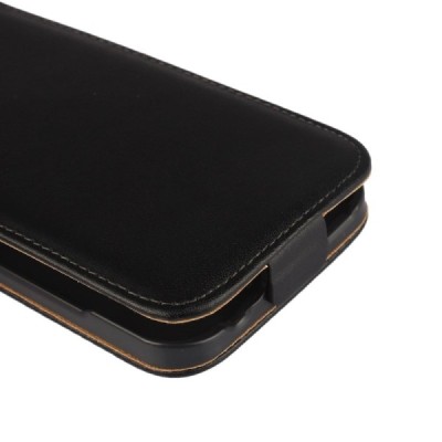 Huawei Y5 (Y560) klasisks ādas vertikāli atvēramais melns maciņš / Vacins.lv