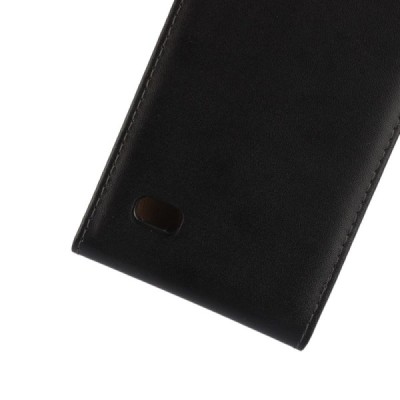 Huawei Y5 (Y560) klasisks ādas vertikāli atvēramais melns maciņš / Vacins.lv