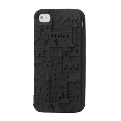 Juodas, raštuotas, stipraus silikono Apple iPhone 4 / 4S dėklas (dėkliukas) / Priedai.lt