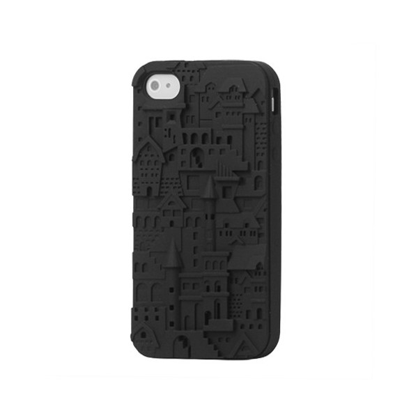 Retro raštuotas 3D, kieto silikono, dėklas - juodas (iPhone 4 / 4S)