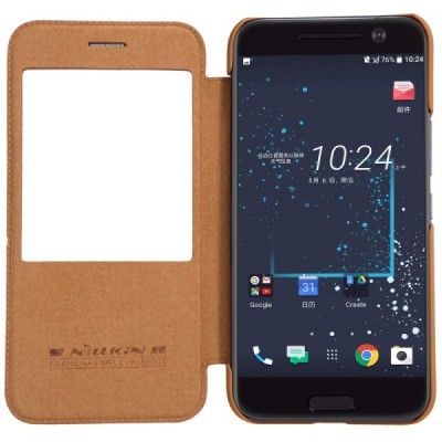 Greznais „Nillkin“ Qin sērijas ādas atvērams brūns HTC 10 (Lifestyle) maciņš / Vacins.lv