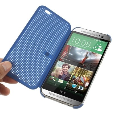 HTC One M8 (HTC One M8s) Smart Dot View atverčiamas mėlynas dėklas - knygutė / Priedai.lt