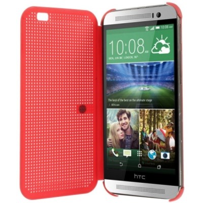HTC One M8 (HTC One M8s) Smart Dot View atverčiamas raudonas dėklas - knygutė / Priedai.lt