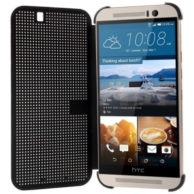 HTC One M9 Smart Dot View atverčiamas juodas dėklas - knygutė / Priedai.lt