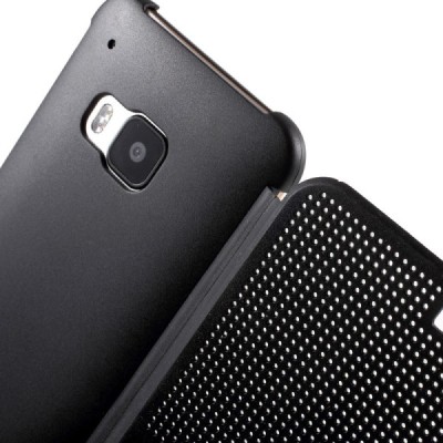HTC One M9 Smart Dot View atverčiamas juodas dėklas - knygutė / Priedai.lt