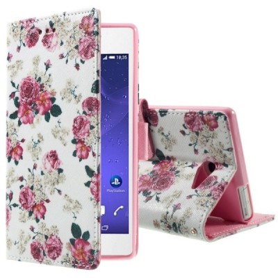 Atvēramais Xperia M2 Aqua rožu krāsains maciņš - balts / Vacins.lv