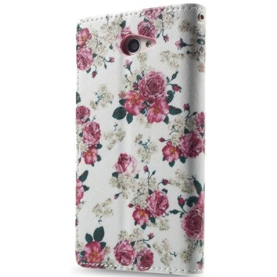 Atvēramais Xperia M2 Aqua rožu krāsains maciņš - balts / Vacins.lv