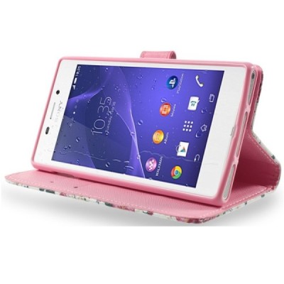 Atvēramais Xperia M2 Aqua rožu krāsains maciņš - balts / Vacins.lv