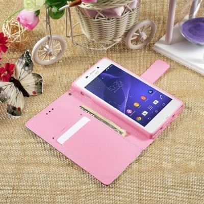 Atvēramais Xperia M2 Aqua rožu krāsains maciņš - balts / Vacins.lv