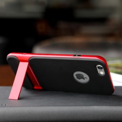 „Rock“ Royce Kickstand sustiprintos apsaugos Apple iPhone 6 (6s) juodas raudonos spalvos apvadais kieto silikono (TPU) ir plasti