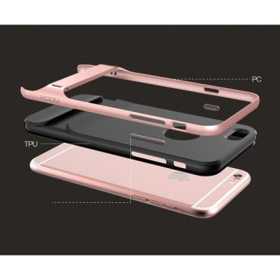 „Rock“ Royce Kickstand sustiprintos apsaugos Apple iPhone 6 (6s) juodas rožinės spalvos apvadais kieto silikono (TPU) ir plastik