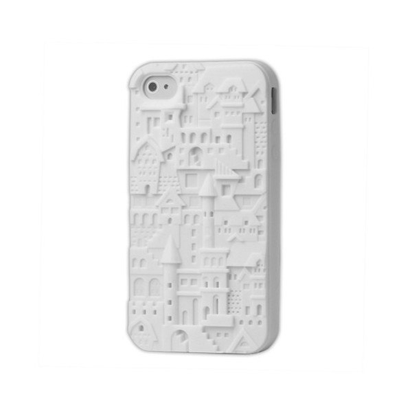 Retro raštuotas 3D, kieto silikono, dėklas - baltas (iPhone 4 / 4S)
