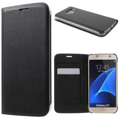 Samsung Galaxy S7 (G930) melns atvēramais Smart Wallet ādas maciņš - maks / Vacins.lv