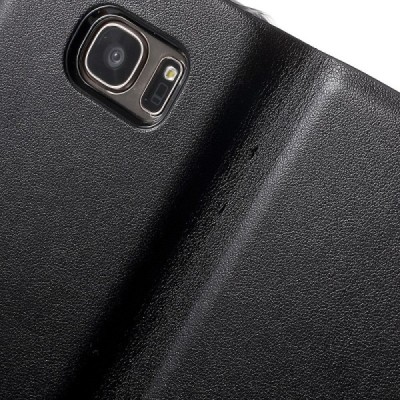 Samsung Galaxy S7 (G930) juodas odinis atverčiamas Smart Wallet dėklas - piniginė / Priedai.lt