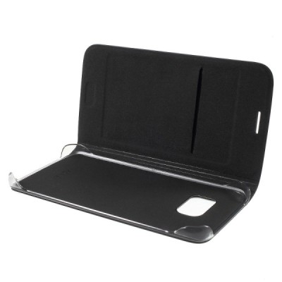 Samsung Galaxy S7 (G930) juodas odinis atverčiamas Smart Wallet dėklas - piniginė / Priedai.lt