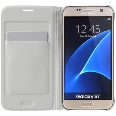 Samsung Galaxy S7 (G930) balts atvēramais Smart Wallet ādas maciņš - maks / Vacins.lv