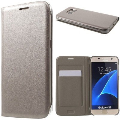 Samsung Galaxy S7 (G930) zelta atvēramais Smart Wallet ādas maciņš - maks / Vacins.lv