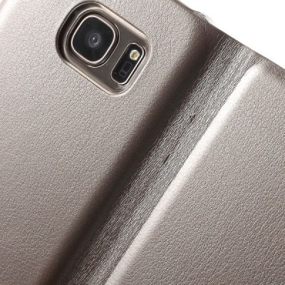 Samsung Galaxy S7 (G930) zelta atvēramais Smart Wallet ādas maciņš - maks / Vacins.lv