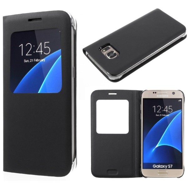Atvēramais maciņš ar lodziņu - melns (Galaxy S7)