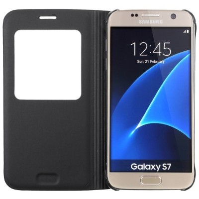 Samsung Galaxy S7 (G930) atvēramais maciņš ar lodziņu - melns / Vacins.lv