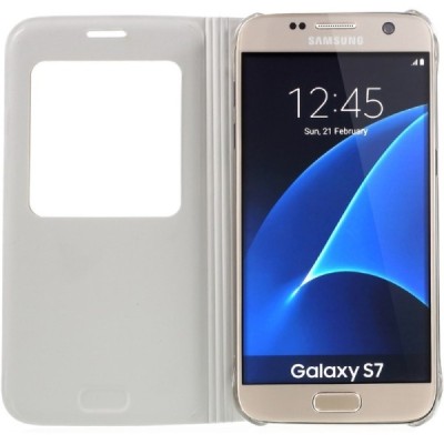 Samsung Galaxy S7 (G930) atvēramais maciņš ar lodziņu - balts / Vacins.lv