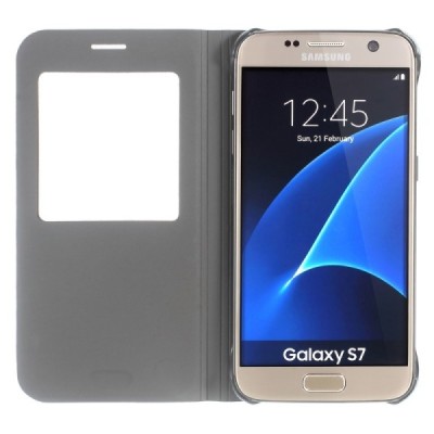 Samsung Galaxy S7 (G930) atvēramais maciņš ar lodziņu - zelta / Vacins.lv