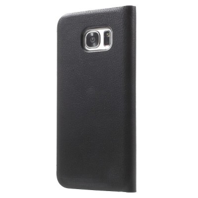 Samsung Galaxy S7 Edge (G935) juodas odinis atverčiamas dėklas su langeliu / Priedai.lt