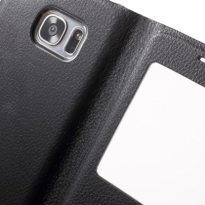 Samsung Galaxy S7 Edge (G935) juodas odinis atverčiamas dėklas su langeliu / Priedai.lt